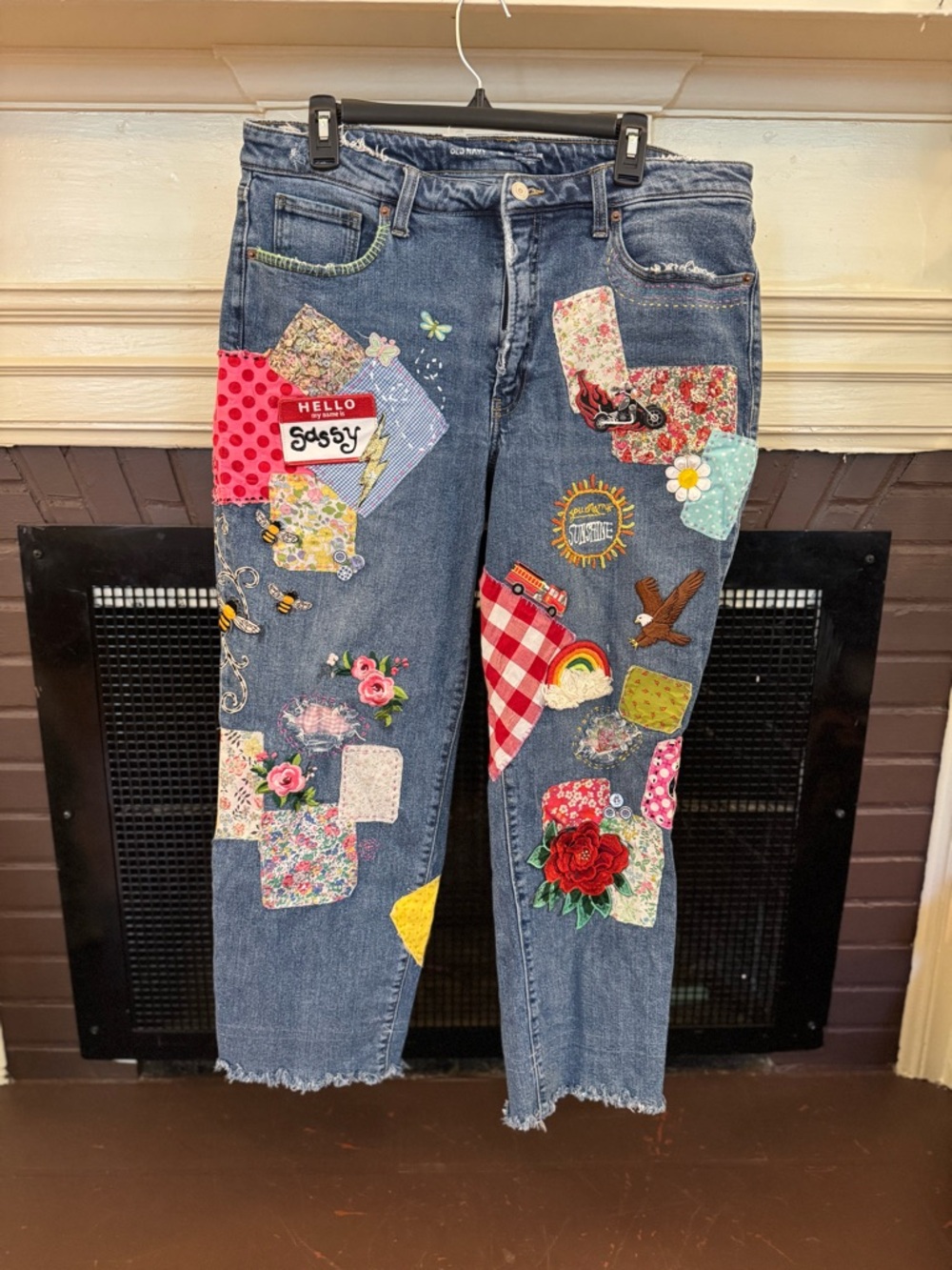 Old Navy Multicolor Patchwork Straight-Leg Jeans